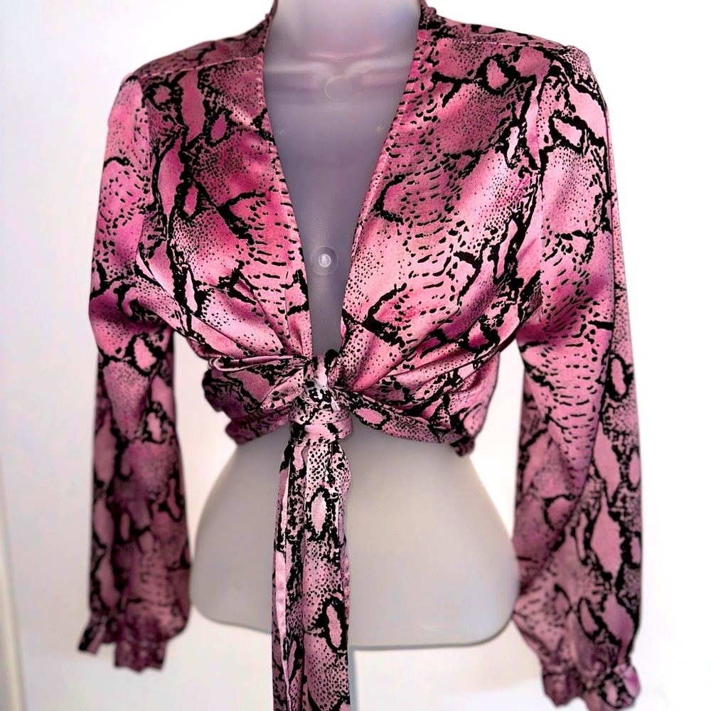 Pink Silky Wrap Blouse // size M